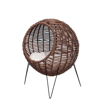 PaWz Rattan Pet Bed Elevated Cat Dog House Round Wicker Basket Kennel Egg Shape PaWz